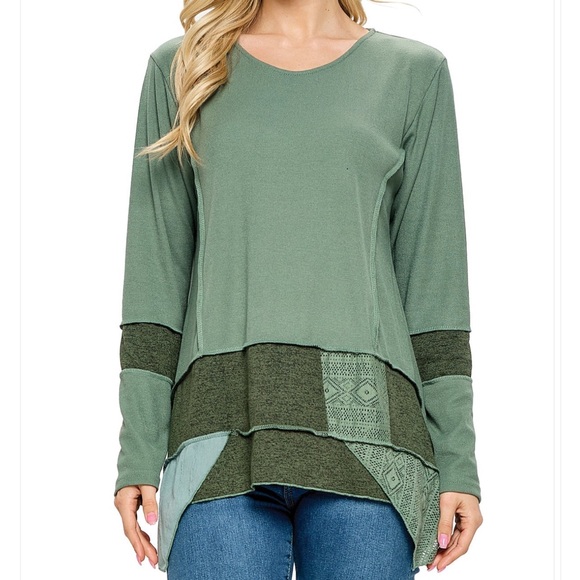 Yak & Yeti Green Tunic Top Boho Patchwork Casual Lace. NWT. Various Sizes 23876 - Picture 2 of 3